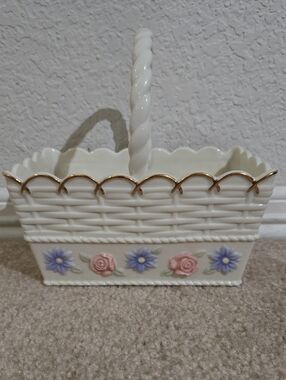 Lenox Handled Basket Porcelain Butterfly Flowers and Gold Trim